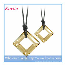 HOT fashion jewelry square crystal black leather cord couple necklace